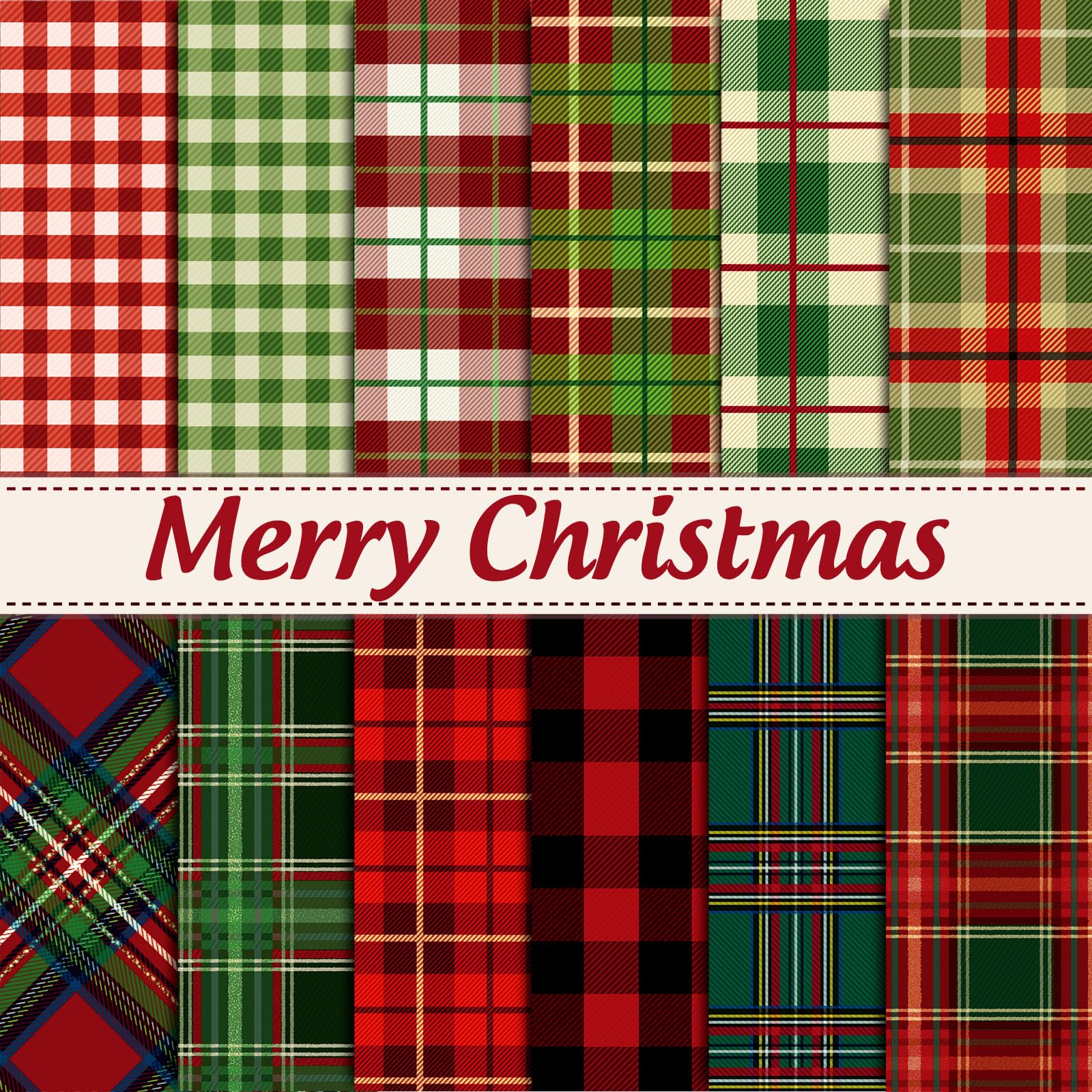 Whaline Pack of 24 Sheets Christmas Check Pattern, Special Double-Sided Scottish Collection, Decorative Folded, Flat for Cards and Scrapbooks