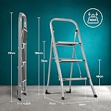 Vivo Technologies 3 Step Ladder Steel Portable Folding 150kg Capacity Grey view 3