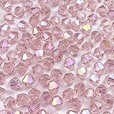 LIMAOLLY 400pcs 4mm Bicone Crystal Glass Beads Loose Spacer Beads Faceted Craft Beads for Jewelry Making DIY Necklace Bracelet Earring Wind Chimes Suncatchers Ornamen(Pink AB)