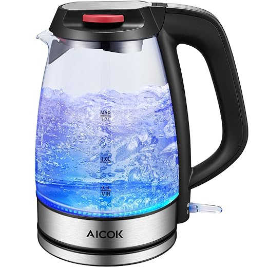 *FLASH SALE!* Amazon Electric Kettle Fast Boiling Glass Tea Kettle with LED Light Indicator, 1