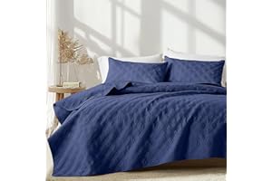 inron Quilt Set Queen Size, Navy Blue Microfiber Ultrasonic Full Bedspreads, Lightweight Breathable Coverlet, Modern Geometric Pattern Thin Bedding Set for All Season (1 Quilt, 2 Pillow Shams)