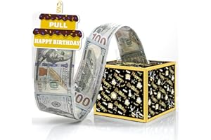 Aheroi Birthday Money Box for Cash Gift Pull, Surprise DIY Birthday Money Pulling Box with Pull Out Card, Black Gold Money Holder Box, Christmas Money Roll Gift Box for Lovers Parents Kids Friends
