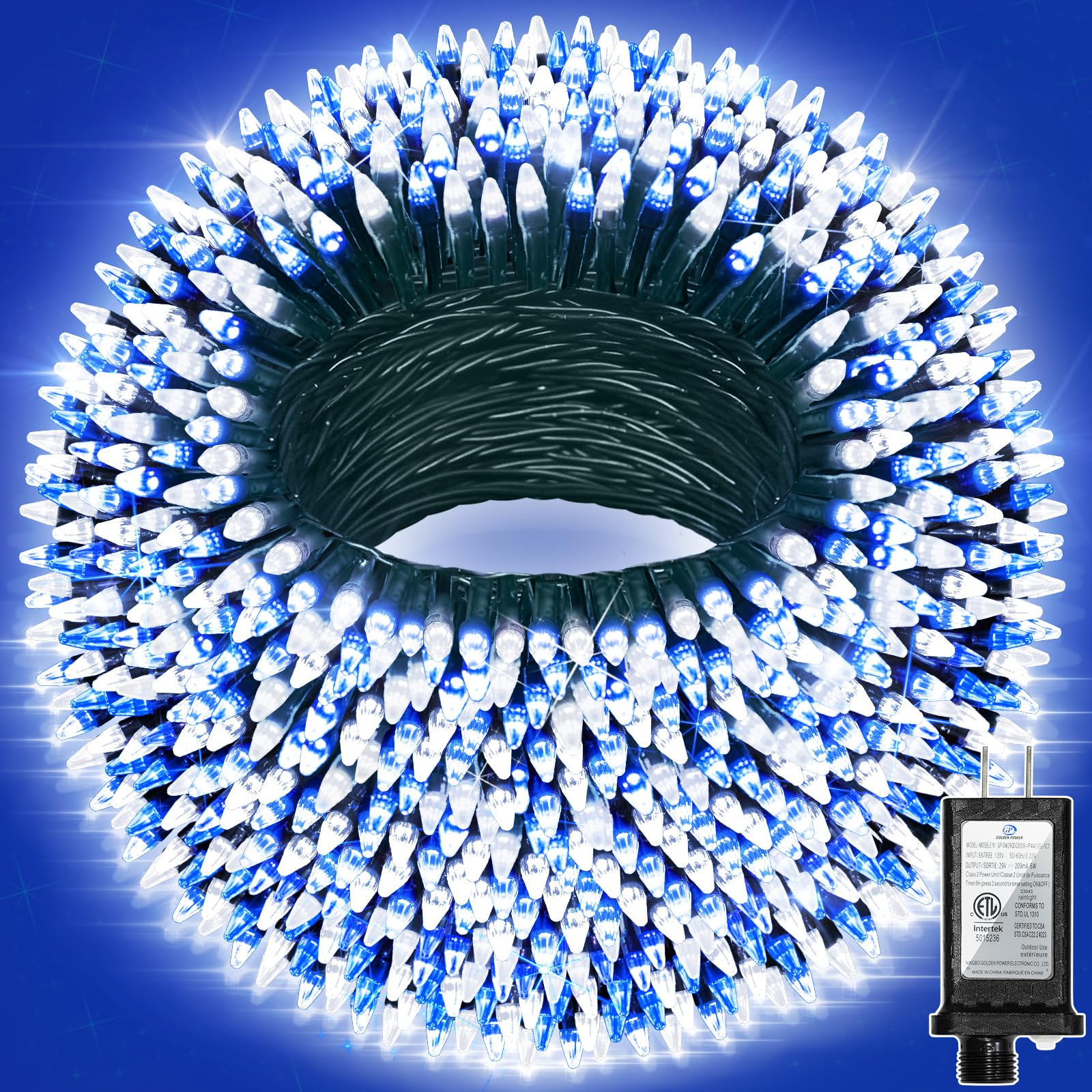 Photo 1 of ***UNKNOWN DAMAGES*** 350LED 90FT Christmas Lights Indoor Outdoor, 12 Modes Blue and White Outdoor String Lights with Timer & Dimmable, Green Wire Christmas String Lightsfor Xmas Patio Yard Fence Wedding Bedroom Garden