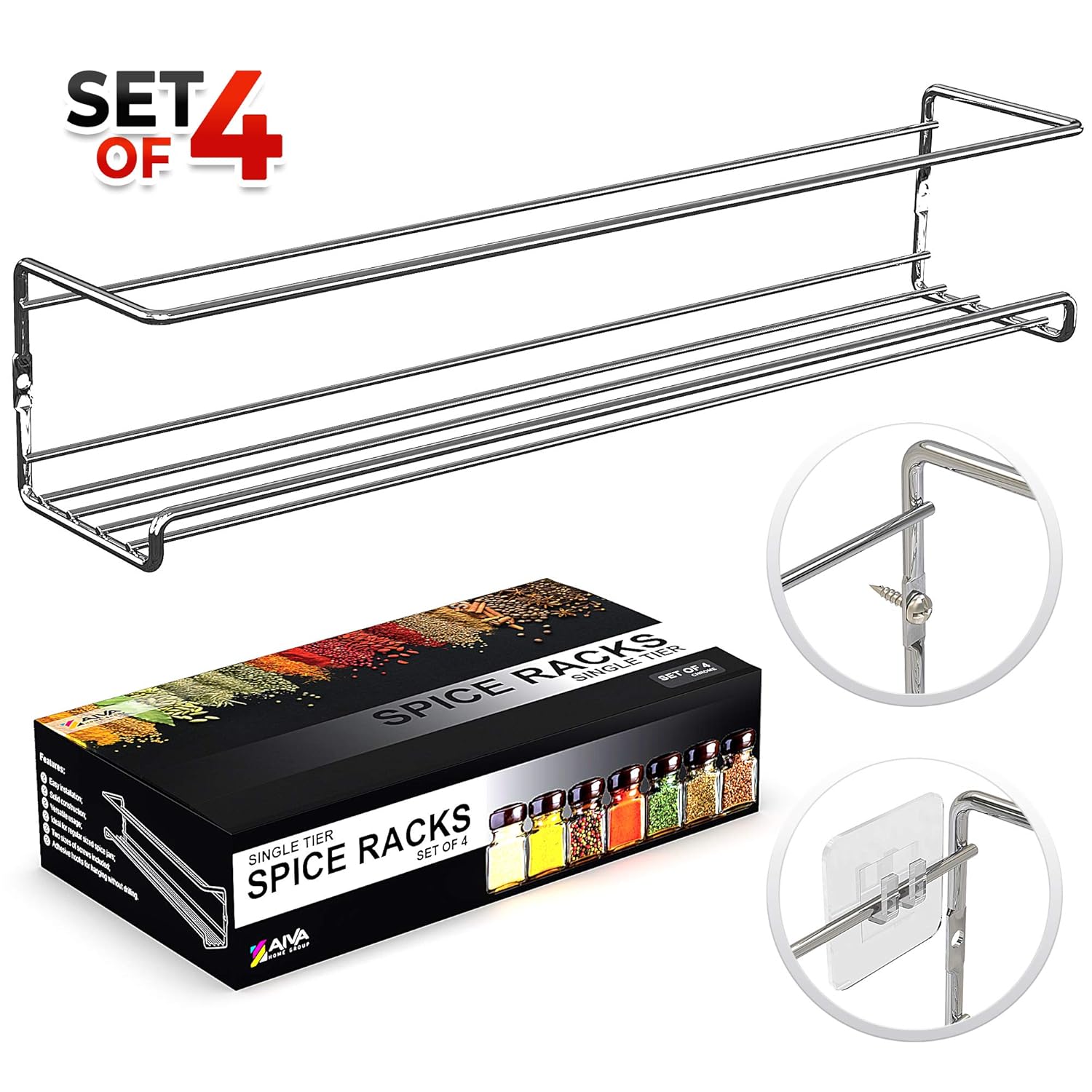 Best Wall Mount Kitchen Shelf Pantry Holder Door Spice Rack Cabinet Organizer Storage