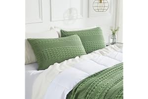 VHC Brands 100% Cotton Waffle Weave Olive Green Standard Sham Set of 2 20x26, Decorative Throw Pillow Covers/Shams, Boho Farmhouse Bedroom Decor