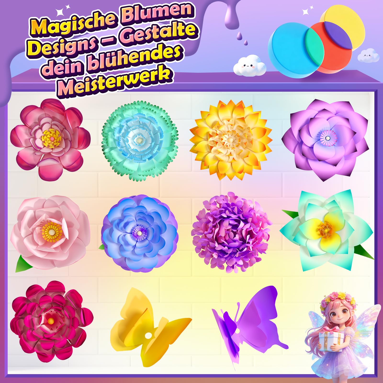 DIY Blumen Bastelset Kinder – Magisches Färben Floristik Set Basteln Mädchen Jungen Montessori Spielzeug ab 3 Jahre, Kreatives Geburtstags Ostern Valentinstag Geschenke Mädchen 3 4 5 6 7 8 9 10 Jahre 6