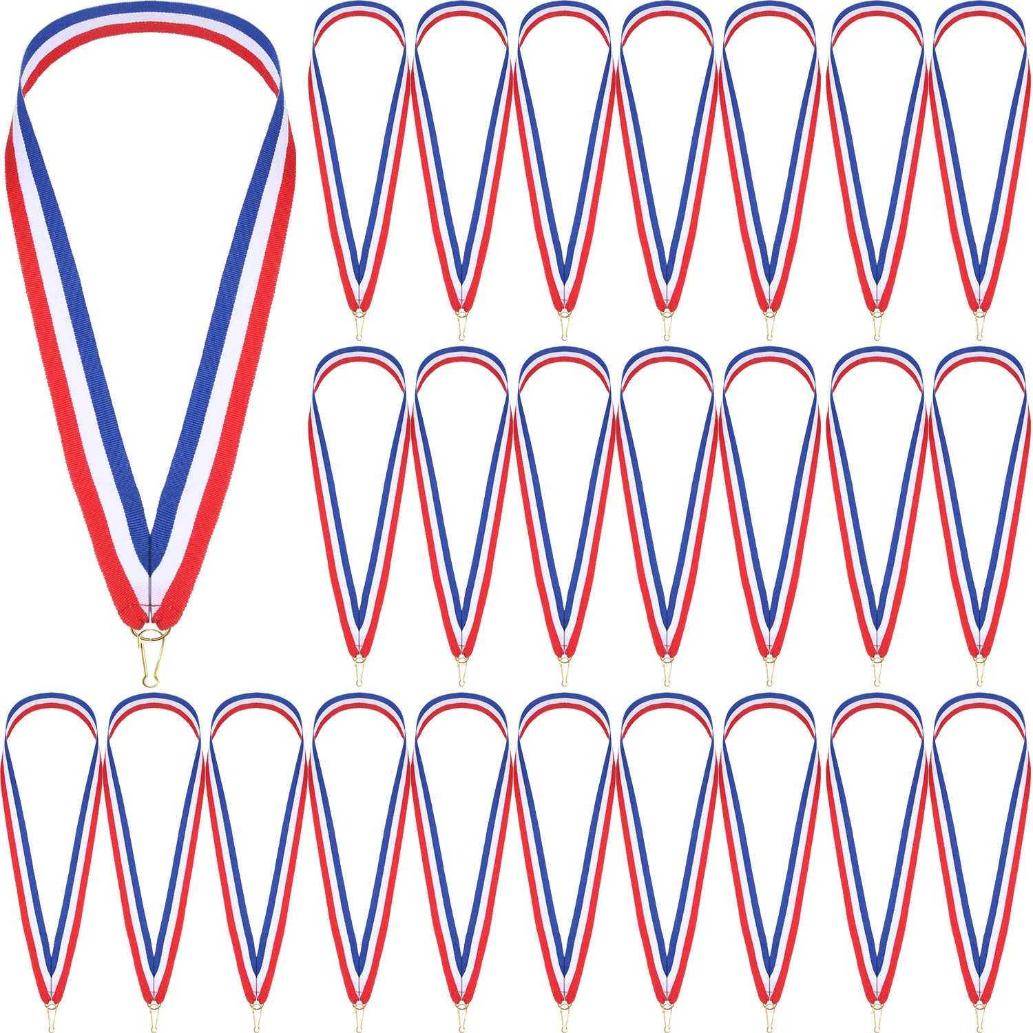 Outus Medal Lanyards with Snap Clips - Award Ribbons for Competitions, Sports, Parties - Red, White, Blue (30 Pieces)