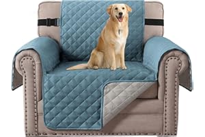 H.VERSAILTEX Reversible Chair Sofa Slipcover Water Repellent Chair Cover Non Slip Pet Couch Protector Washable Furniture Protector with Elastic Strap for Kids(Armchair, Cameo Blue/Beige)