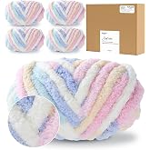 Bulky Chunky Yarn for Hand Knitting Blanket &ndash; #10 Jumbo Knitting Yarn, 1 Inch Thick Chenille Jumbo Yarn, No Knots Soft Machine Washable, Super Bulky Yarn 4 Pack for Crochet, Arm Knitting &amp; Crafts