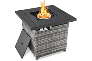 Best Choice Products 28in Gas Fire Pit Table, 50,000 BTU Outdoor Wicker Patio Propane Firepit w/Faux Wood Tabletop, Clear Glass Rocks, Cover, Hideaway Tank Holder, Lid - Ash Gray