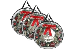 Kokone Wreath Storage Organizer for Door 3 Pcs Clear Christamas Wreath Storage Bag or Container with Handle 30'' Dual Zippered Wreath Bag for Festival PVC Plastic Wreath Protector for Decoration