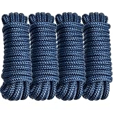 PropelTech 4 Pack 3/8" x 15' Boat Dock Lines, Improved Nylon Boat Ropes | Double Braided Boat Lines for Docking with 12" Loop, Marine-Grade High Strength Dock Ropes for Boats, Pontoons, Navy Blue