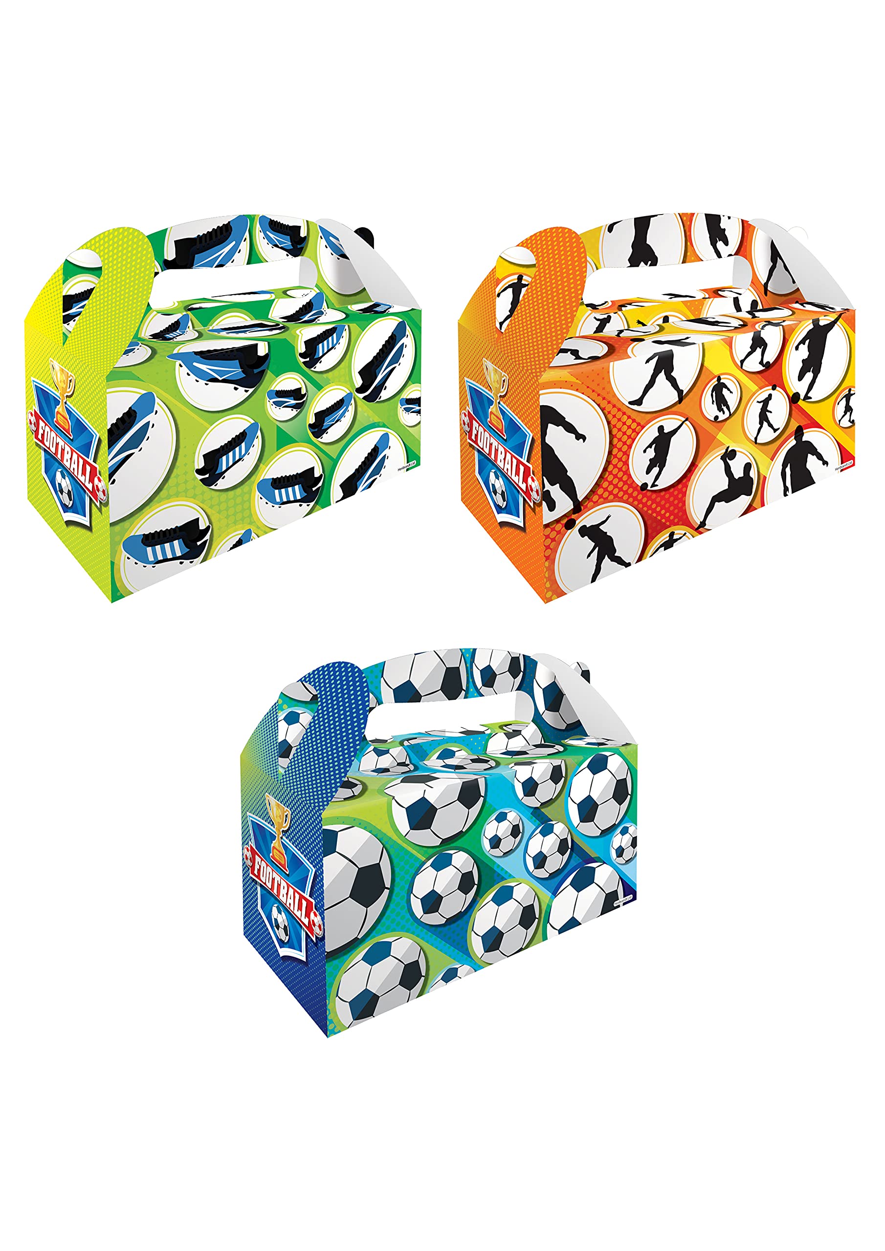 Henbrandt 12 x Football Large Party Boxes for Birthdays and Picnics Footie Gift Box Party Favours Goodies and Treats Empty Cardboard Picnic Boxes for Food