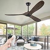 BOOSANT 60" Ceiling Fans Without Light, Solid Wood Ceiling Fan No Light with Remote Control and DC Motor, Outdoor Ceiling Fan