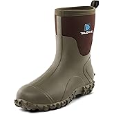 Trudave Rubber Boots for Men, 6mm Neoprene Insulated Mud Boots with Steel Shank, Men's Mid Calf Waterproof Rain Boots,Anti-Slip Rubber Work Boots for Farming Gardening Fishing,Size 7-13