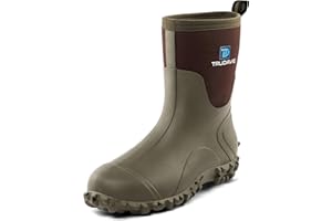Trudave Rubber Boots for Men, 6mm Neoprene Insulated Mud Boots with Steel Shank, Men's Mid Calf Waterproof Rain Boots,Anti-Slip Rubber Work Boots for Farming Gardening Fishing,Size 7-13