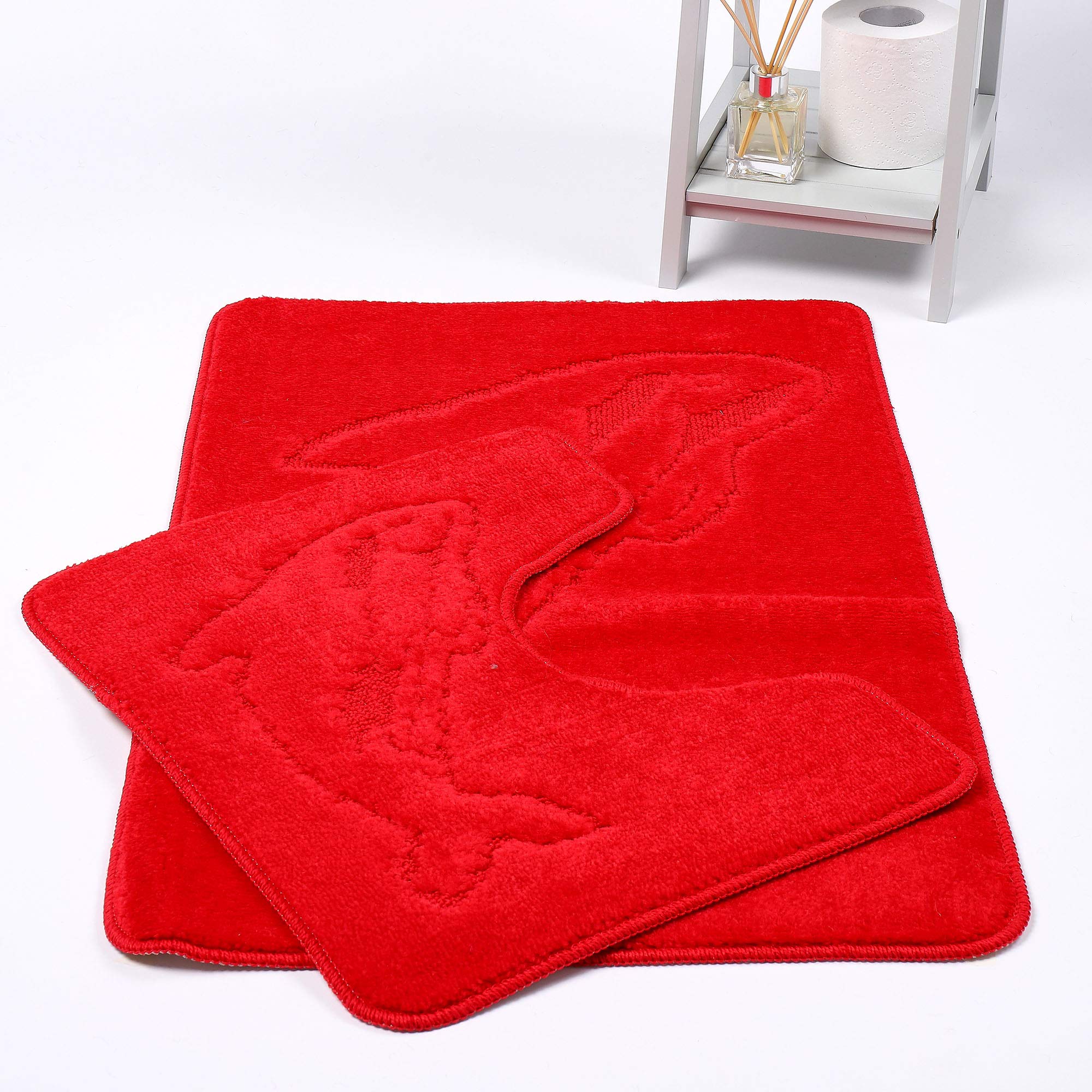 HOMES-LINEN Dolphin Bath Mats Non Slip Bathroom Mats 2 Piece Pedestal and Bath Mat Set Toilet Bathroom Rug (Red)