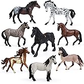 UANDME 8PCS Big Mare and Stallion Toy Figures, Plastic Horse Figurines, Animal Toys for Girls and Boys, Club Cake Topper Party Decoration