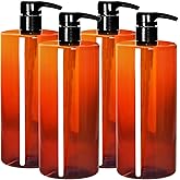 Youngever 4 Pack Pump Bottles for Shampoo 32 Ounce (1 Liter), Amber Shampoo Pump Bottles, Plastic Cylinder with Lockdown Leak Proof Pumps