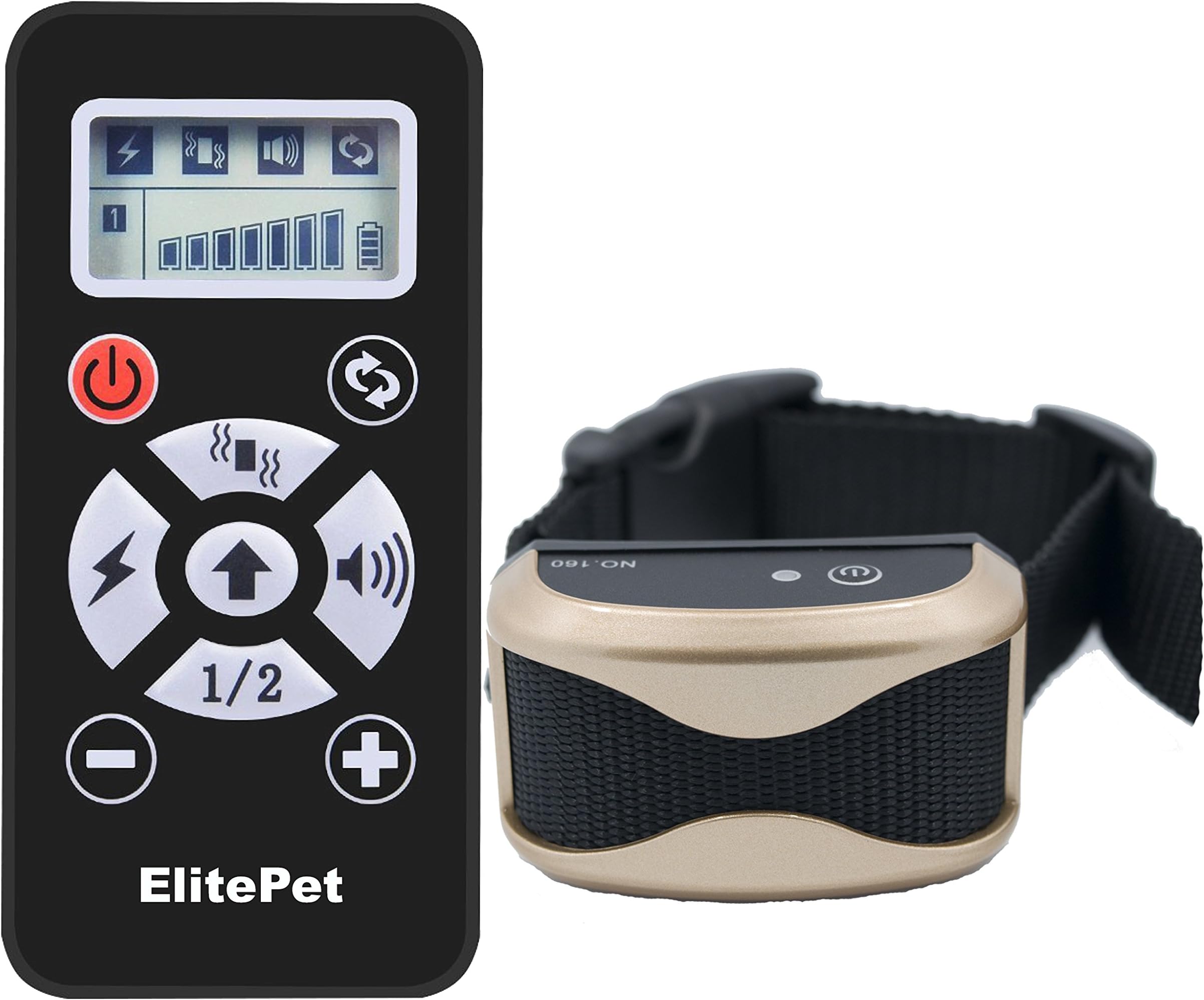 ElitePet Luxe 800 Yard Rechargeable Waterproof Premium Wireless Dog Training Shock Bark Collar System with Automatic Anti No-Bark Feature and Slimline Remote Control