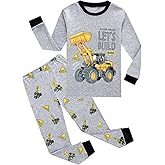 CM-Kid Little Boys Pajamas 2 Pieces Long Set Cotton Sleepwear Kids Excavator Pjs Toddler Winter Clothes Jammies Size 2-7T