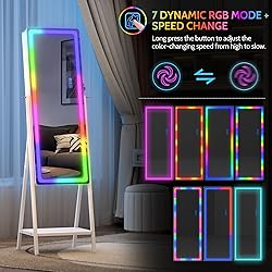 LVSOMT RGB LED Jewelry Mirror Cabinet, Standing