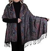 TZ Promise Women Paisley Pashmina Shawl Wrap Colorful Pattern Embroidered Reversible Winter Scarf