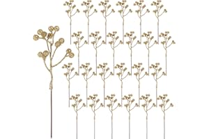 CCINEE 24 Pack Christmas Artificial Gold Berry Stems,6.9 Inch Xmas Gold Glitter Berry Picks Holly Branches for Christmas Tree Ornaments Xmas Wreath DIY Crafts Home Holiday Decor