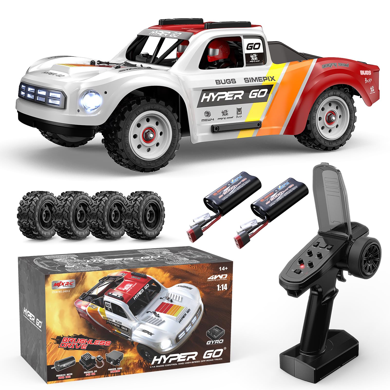 Photo 1 of MJX Hyper GO 14211 1/14 Brushless 4X4 RC Desert Trucks with Gyro, RTR All Terrain Short Course Truck, Max 45mph Fast RC Cars for Adults, Electric Powered 2 of 2000 mAh RC Car for Adult