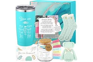 Kinlop 8 Pcs Christian Gifts for Women Faith Based Religious Christmas Gifts for Catholic Including Prayer Quilt with Cross Inside, Emotions Jar, Tumblers for Mom Friend Sister Wife Coworker Grandma