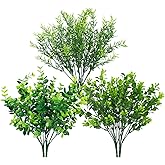 Ouddy Decor 6 Bundles Artificial Greenery Stems Mixed Fake Plastic Plants Eucalyptus Rosemary Faux Magnolia for Outdoor Indoor Garden Home Window Box Decor