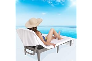 American Soft Linen Chaise Lounge Covers with Pocket, 86"x32" Oversized Beach Pool Lounge Chair Towel, White