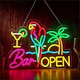 Bar Open Neon Sign for Wall Decor, Parrot Open Beer Bar LED Light Up Dimmable Signs Compatible with Timer for Pub Party Man Cave Room Restaurant Business Party Art Decor Gift