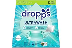 Dropps UltraWash Dishwasher Pods, Unscented (32 Count) - Biobased Power Deep Clean Dishwasher Detergent Tablets for Sparkling Shiny Dishes - No Rinse Aid or Pre-Wash Needed - Dishwashing Pods