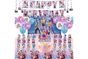 Kpop Style Demon Hunter Birthday Decorations Set – Music Fantasy Party Decorations with Banner, Balloons, Hanging Swirls, Cak