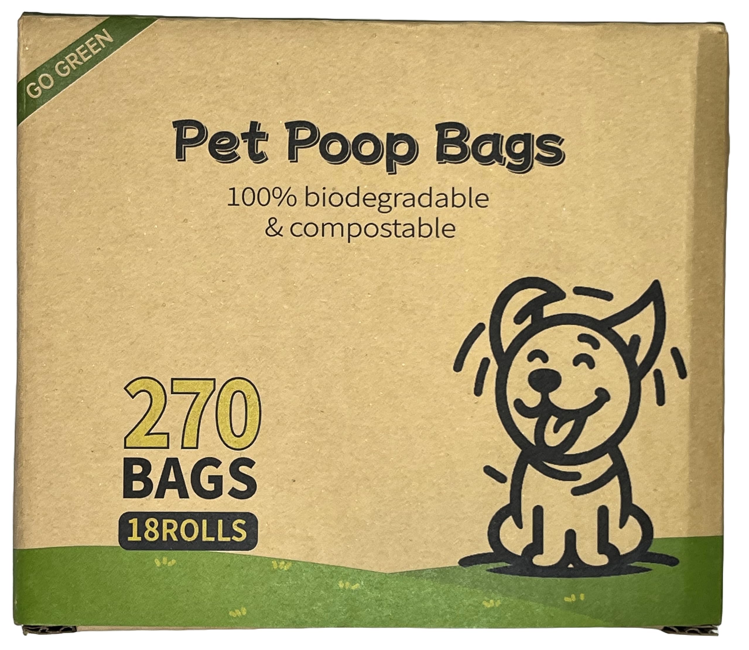 Pawsome Poop Bags - Biodegradable Compostable, Leakproof, Unscented and Extra-Thick Pet Waste Bags, 13x9" for All Dog Breeds (270 Bags-18 Rolls)
