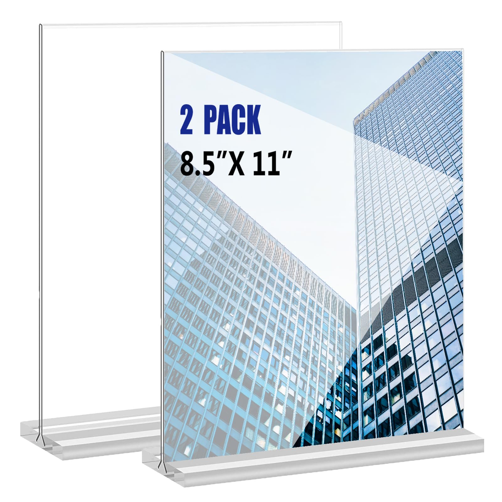 Photo 1 of KOOLDE Acrylic Sign Holder 8.5x11 Inches 2 Pack T Shape Desktop Display Stand Vertical Double Sided Clear Table Menu Flyer Holder for Restaurants, Office, Shop, Wedding