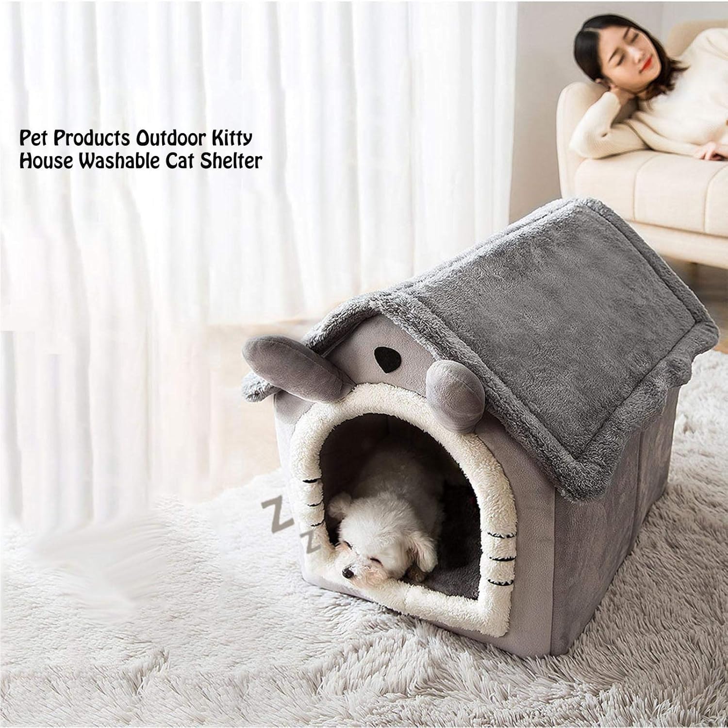 Amazon Co Jp Slec Tech 折りたたみ式犬小屋 ペットハウス 犬 猫用 三角屋根 柔らか 暖かい ボア付き 高級感有り おしゃれ 組立簡単 収納便利 寒さ対策 室内用 秋冬 ３サイズ展開 冬に最適 ホーム キッチン