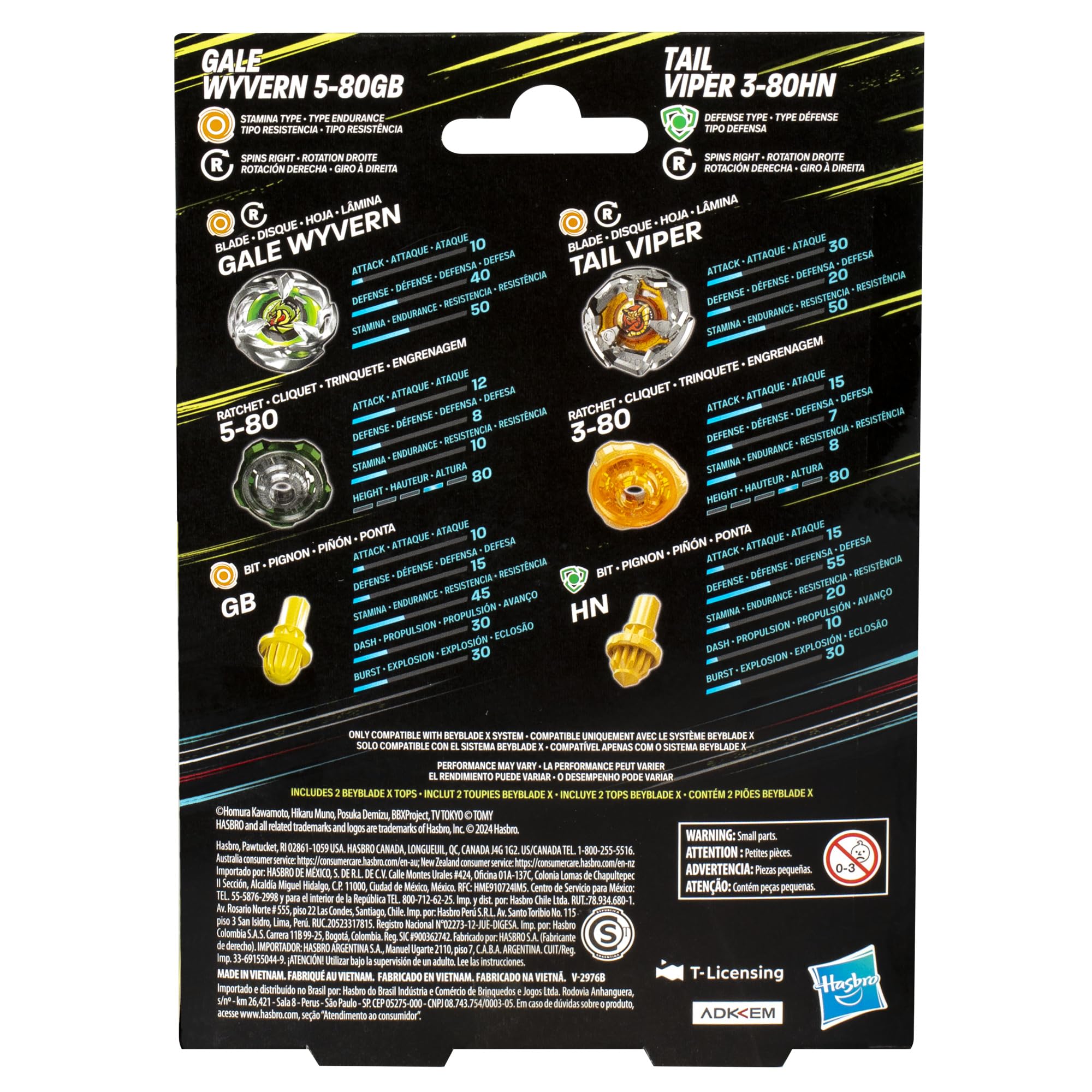 Bey Blade X Gale Wyvern 5-80GB and Tail Viper 3-80HN Dual Pack Set with 2 Right-Spinning Tops; Battling Top Toys for 8 Year Old Boys and Girls
