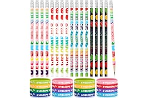 EAASTY 32 Pcs Welcome Back to School Pencils Welcome to School Rubber Bracelets Silicone Wristbands First Day of School Gifts Rewards School Stationery Party Supplies for Students Kids Girls Boys