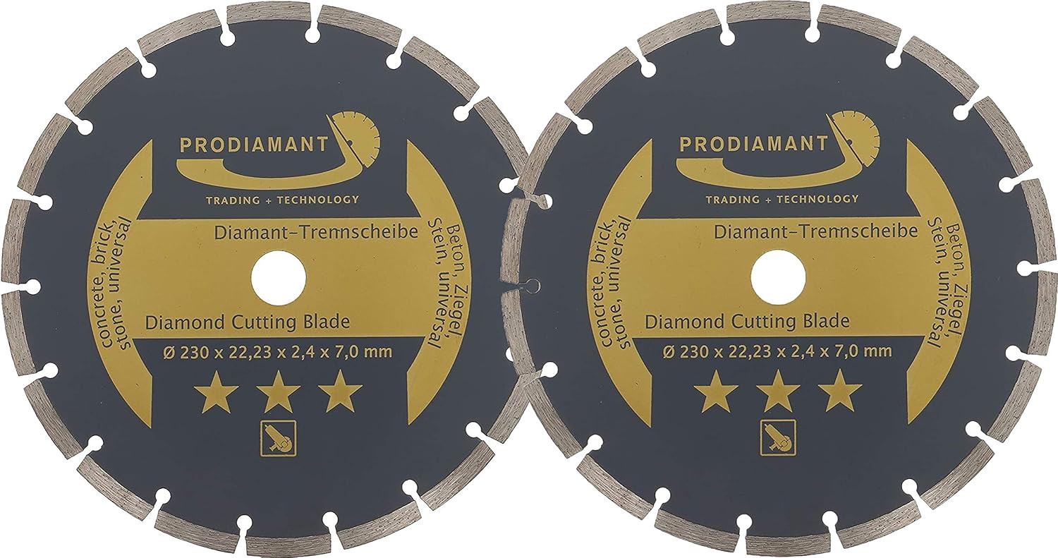 PRODIAMANT set of 2 universal diamond cutting disc 230mm 9inch x 22.2 mm concrete, stone, brick 9 inch diamond disc 7mm segment