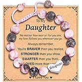 Esrial Granddaughter Daughter Gifts -Heart Natural Stone Beaded Bracelet for Girls, Valentines Birthday Gifts for Girls Daughter Granddaughter