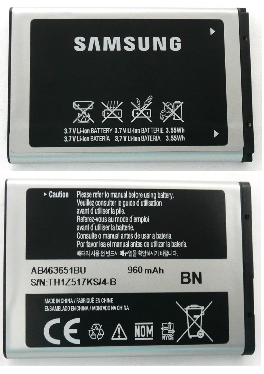 AB463651BU 960 mAh SUITABLE FOR SAMSUNG S36...(None-Retail Packaging):  Amazon.co.uk: Electronics