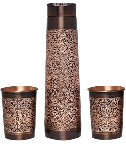 Amazon.com: Pure Copper Water Bottle with 2 Tumblers Set