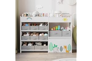 BOTLOG Toy Storage Organizer, Toy Bookshelf with 10 Fabric Bins and Movable Toy Chest, Toy Storage Cabinet for Playroom, Nursery, School