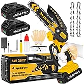 Mini Chainsaw Cordless 6 Inch, Chainsaw with 2 Batteries & 2 Chains, Lightweight Cordless Chain Saw with Safety Lock for Tree