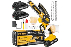 Mini Chainsaw Cordless 6 Inch, Chainsaw with 2 Batteries & 2 Chains, Lightweight Cordless Chain Saw with Safety Lock for Tree