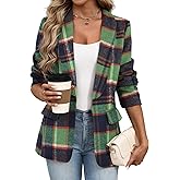 ELLEVEN Women's Shawl Collar Plaid Boyfriend Blazer,Business Casual Open Front Houndstooth Work Office Suit Jackets