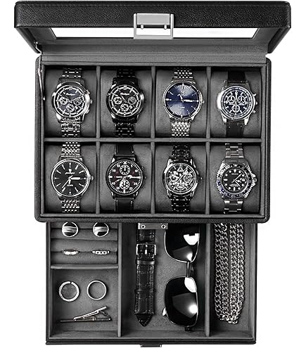 Amazon.com: ROTHWELL 4 Slot Leather Watch Box with Valet Drawer