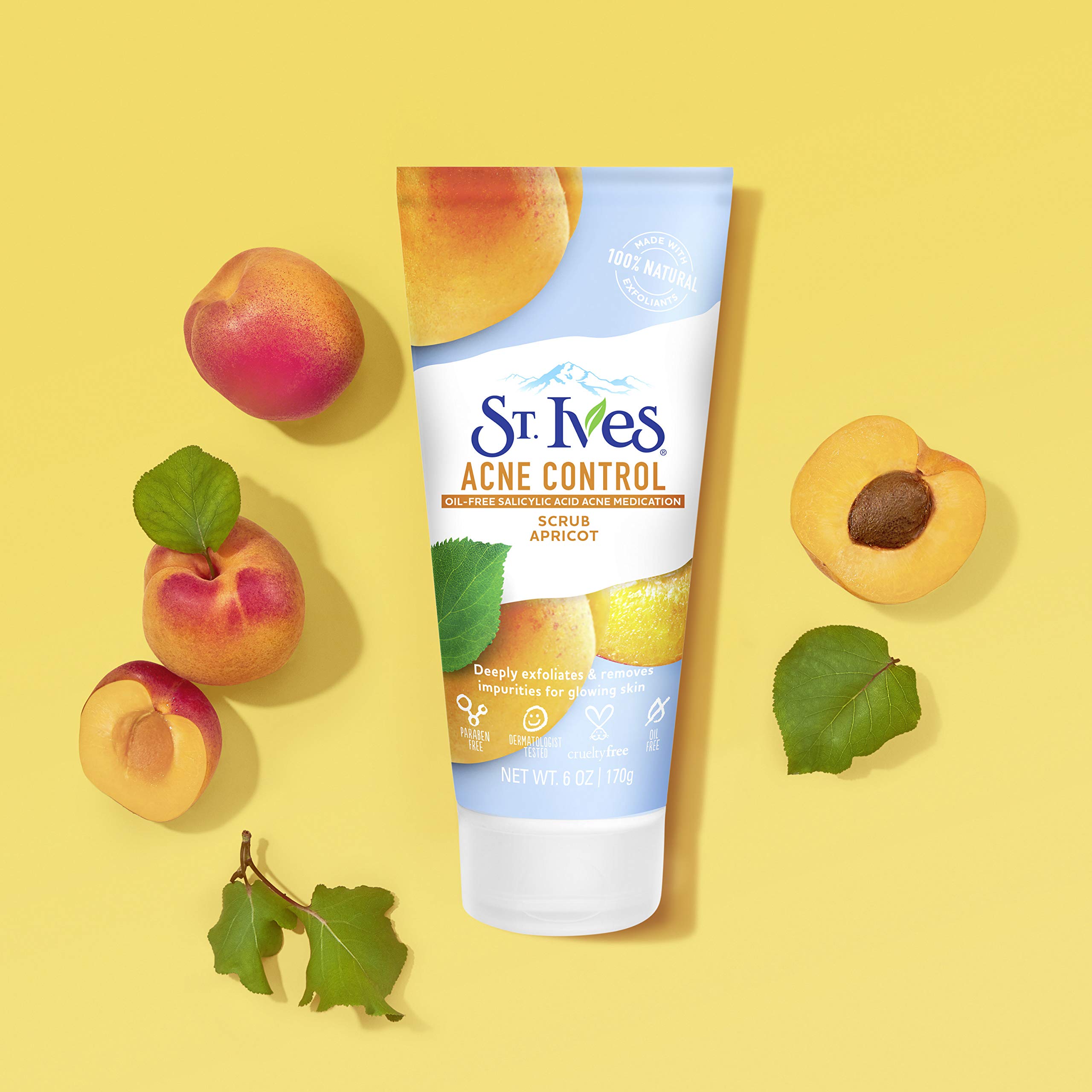 St. Ives Acne Control Face Scrub Deeply Exfoliates and Prevents Acne for Smooth, Glowing Skin Apricot Made with Oil-Free Salicylic Acid Acne Medication, Made with 100% Natural Exfoliants 6 oz